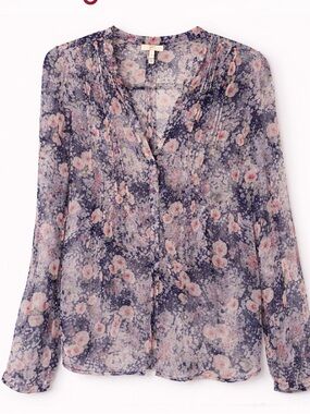 Floral Sheer Blouse Boho Lightweight Long Sleeve Top Size S